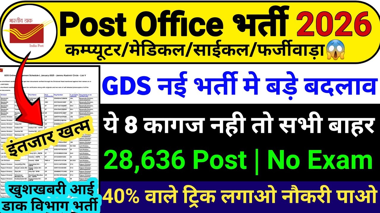 GDS नई भर्ती ये 8 कागज नही तो सब बाहर 😱 | India Post New Vacancy 2026 | Post Office Recruitment 2026