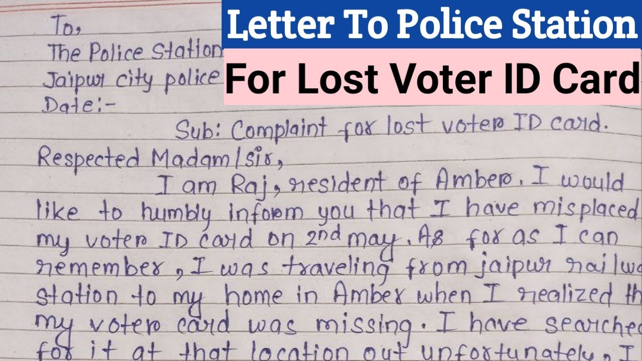 Complaint Letter Against Lost Voter Card | Letter To Police For Lost Voter Card | Letter To Police