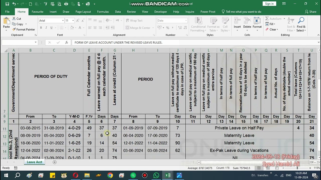 Leave Account for Teachers only with Formula Part 2