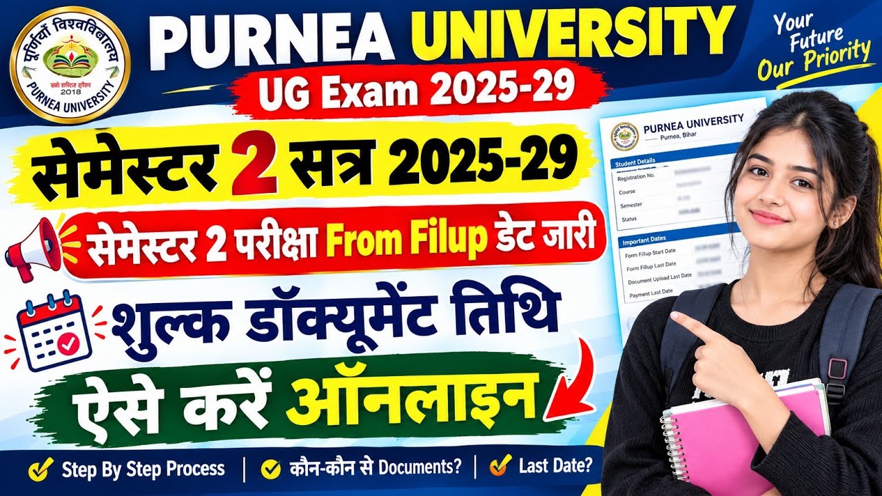 Purnea University UG 2nd Semester Exam Form 2025-29 | Date, Fee, Documents & Full Process
