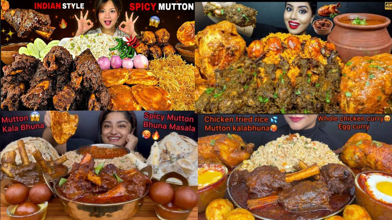Spicy🥵🔥mutton kala bhuna,whole chicken,sunny side up egg curry with friedrice,🤤Bigbites mukbang asmr