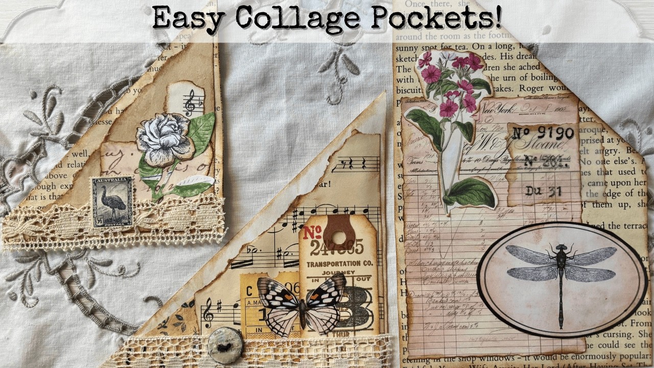 Easy fun book page collaged side pockets for junk journals | Easy steps