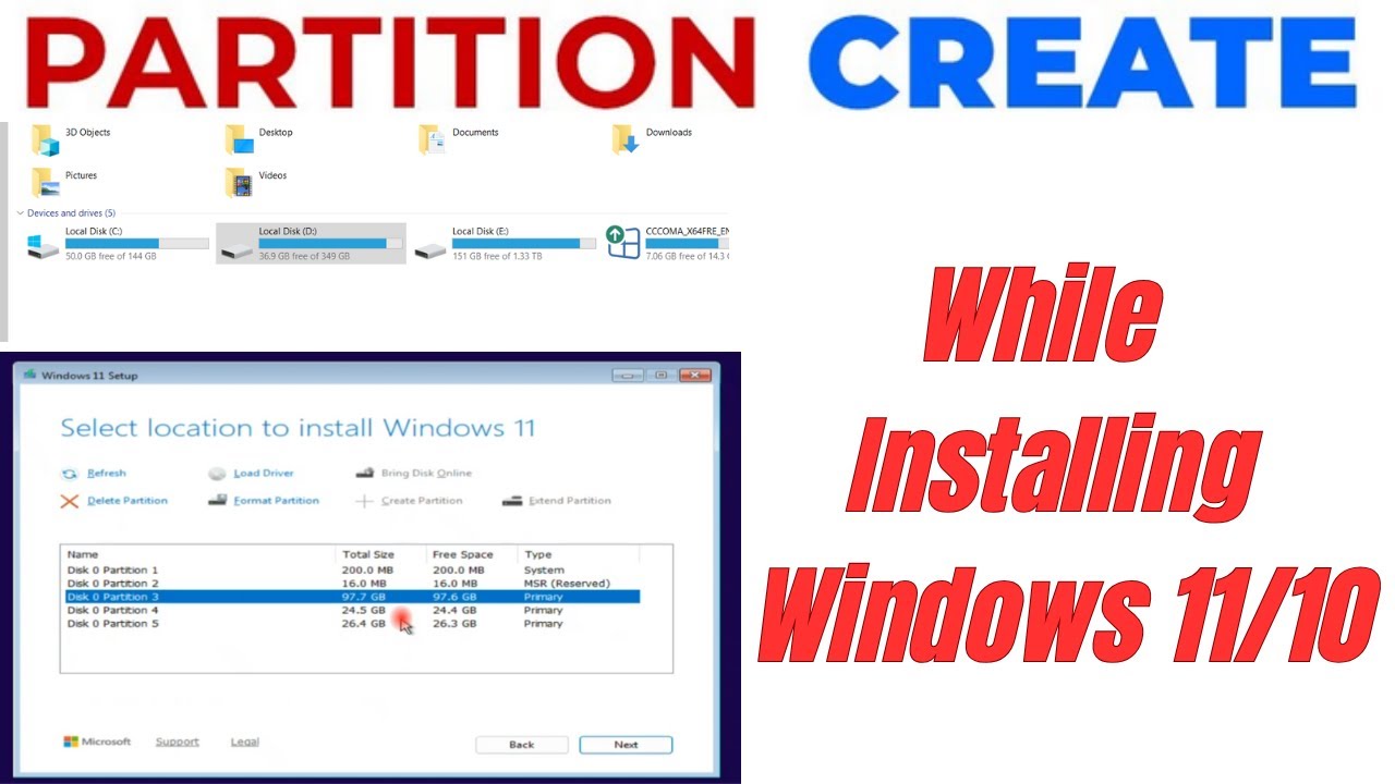 Hard Disk Drive Partition Create While Installing Windows 11/10