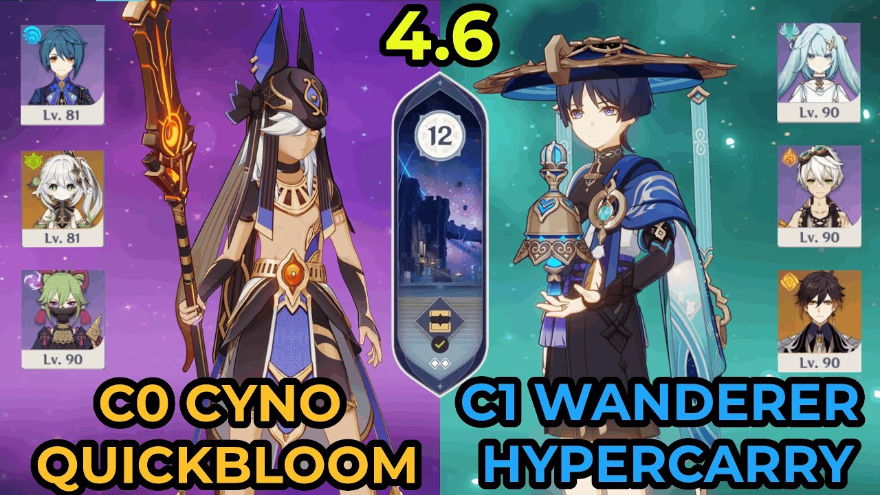 C1 Wanderer Hypercarry and C0 Cyno Quickbloom Genshin Impact Spiral Abyss 4.6 Floor 12