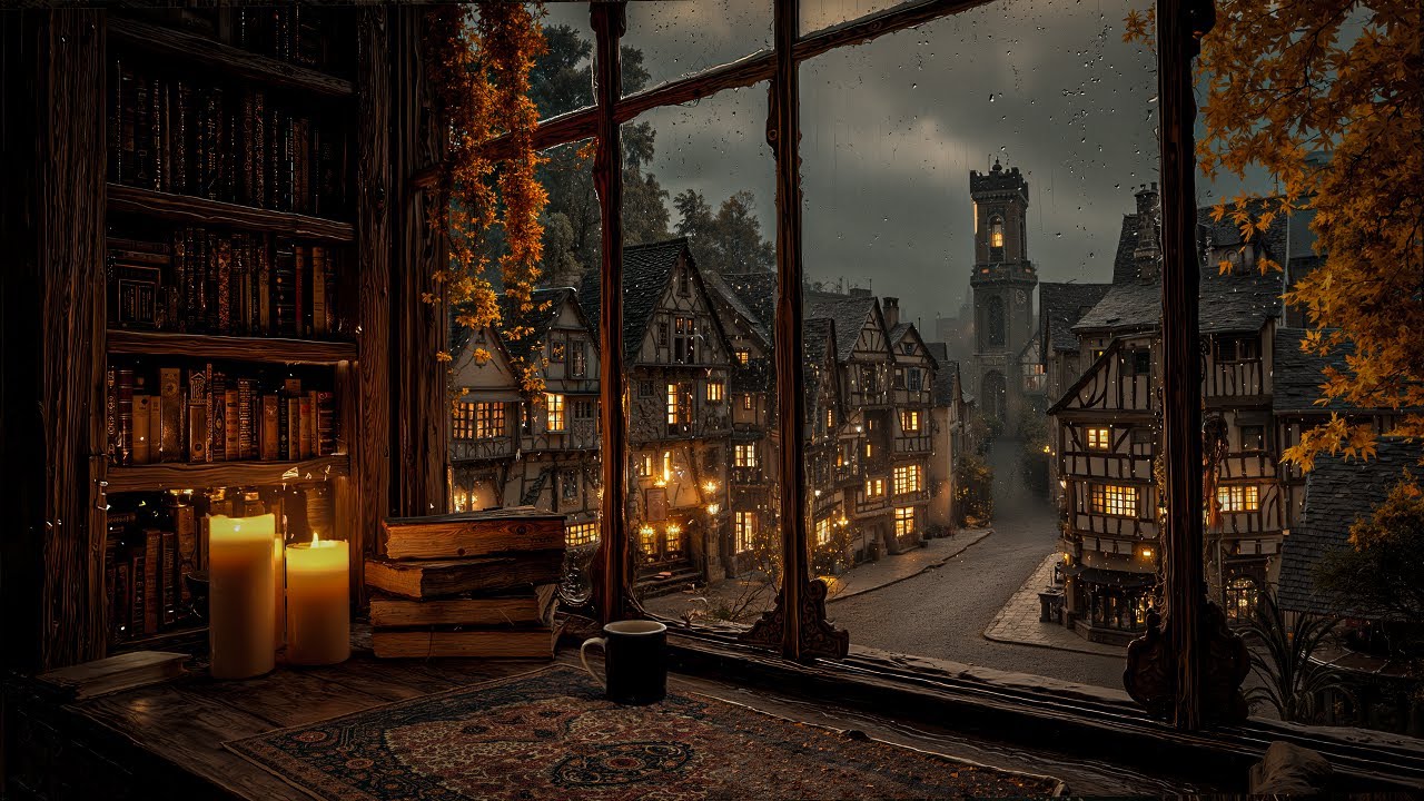 Cozy Candlelit Reading by the Window | Watching the Village Through the Old Window | Dark Academia