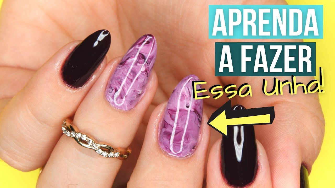 DECORACAO DE UNHAS MARMORIZADAS SO COM PINCEL