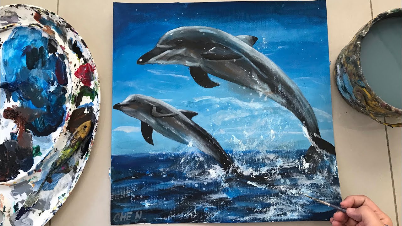 “Flying” Dolphins Acrylic Painting Tutorial by Cheryl Navarro