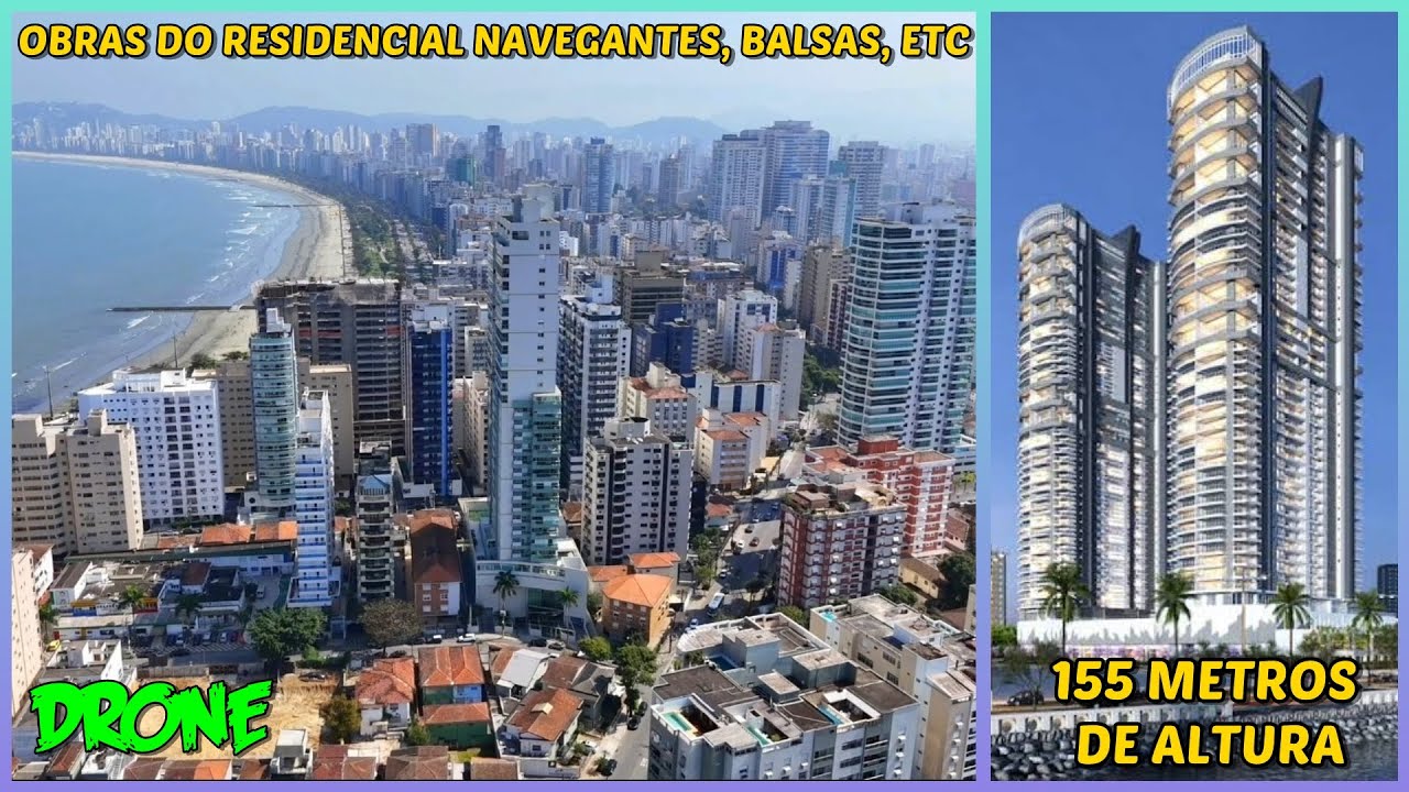 Drone mostra as obras do prédio mais alto de Santos (+ balsas e arredores) - Ponta da Praia - SP