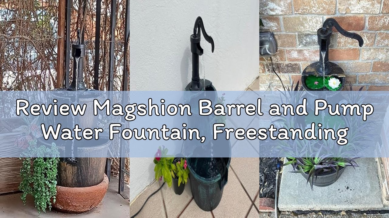 Review Magshion Barrel and Pump Water Fountain, Freestanding Cascading Waterfall Fountain with Elect