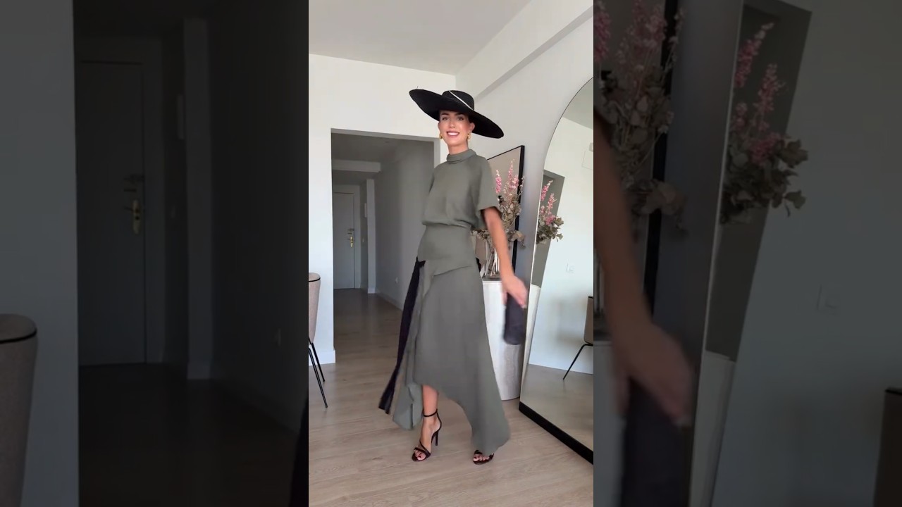 Construcci&oacute;n de un Look de Invitada: Conjunto Asim&eacute;trico Verde Oliva y Pamela Negra #chicstyle #ootd