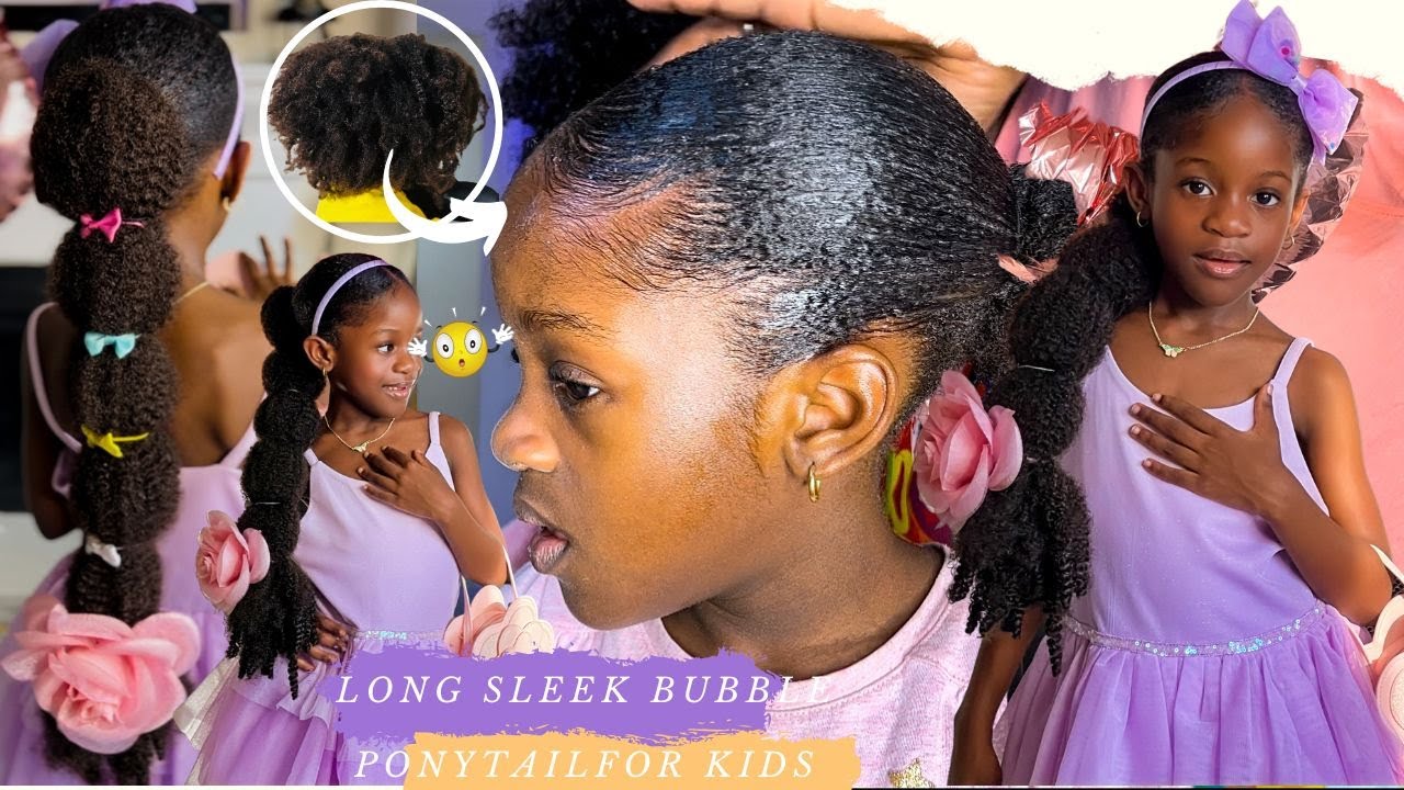 ONLY 1 PRODUCT! NO HEAT!! SLEEK BUBBLE PONYTAIL FOR KIDS WITH THICK KINKY 4C NATURAL   HAIR.