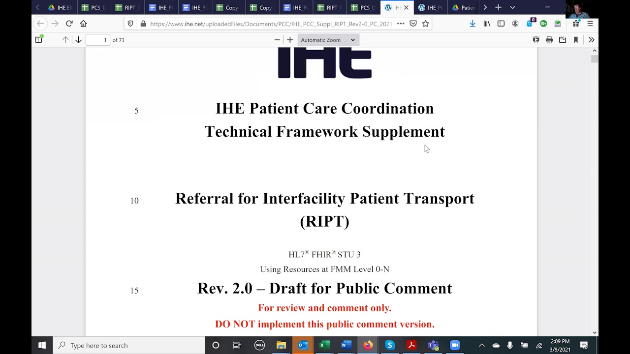IHE Discussion - Routine Interfacility Patient Transport (RIPT) 3-9-21
