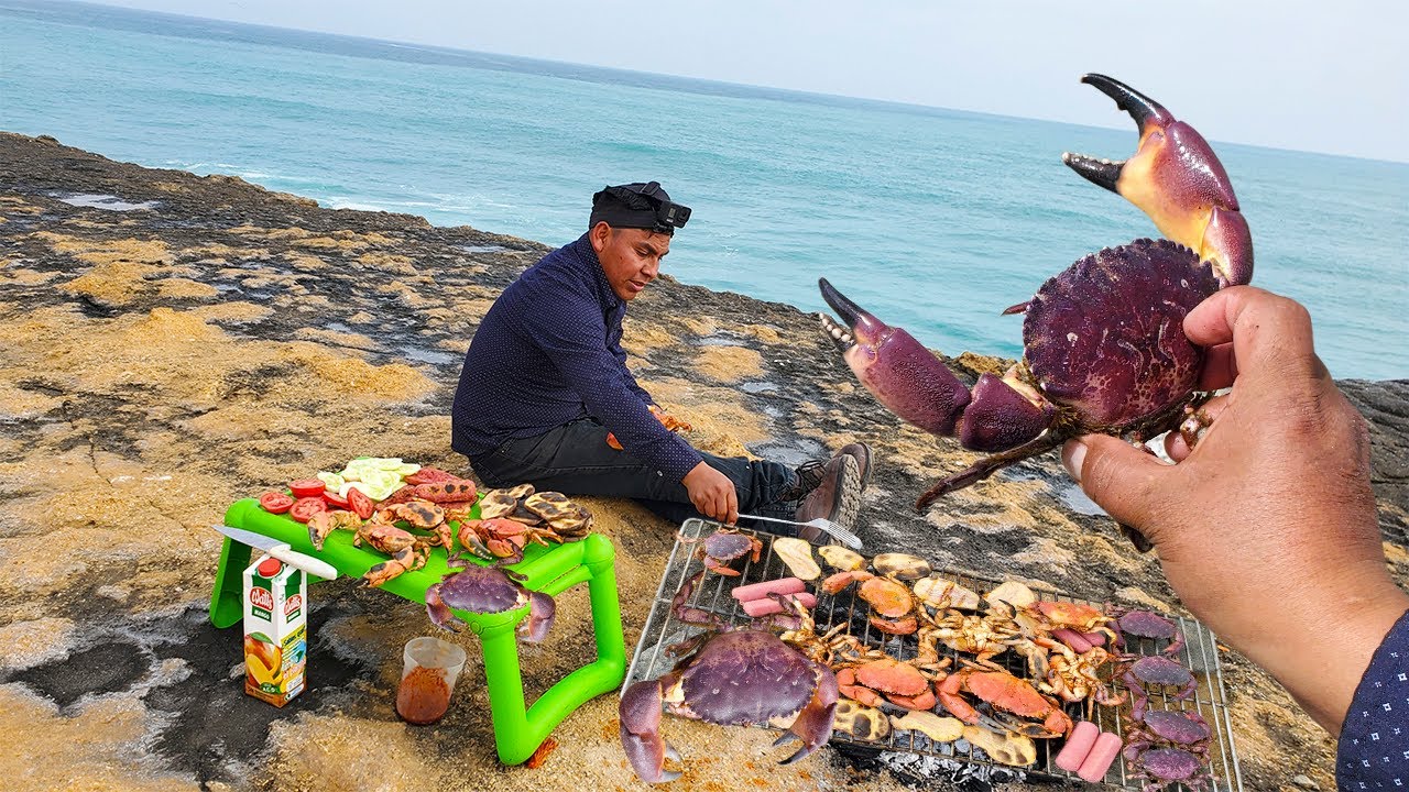 Pesca de CANGREJOS y Cocina - Cangrejo a la Parrilla - sea crab fishing