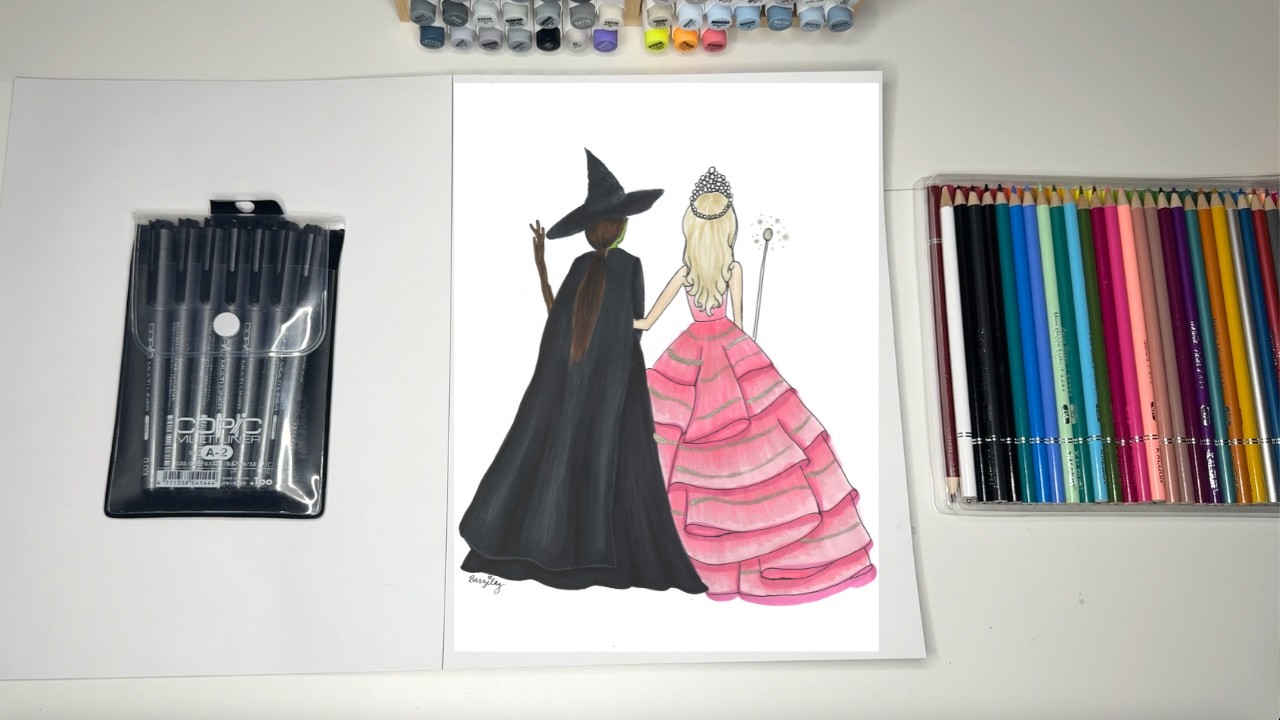 How to Color Fashion Illustration Inspired by Wicked | Ohuhu Alcohol Markers Copic Multiliners