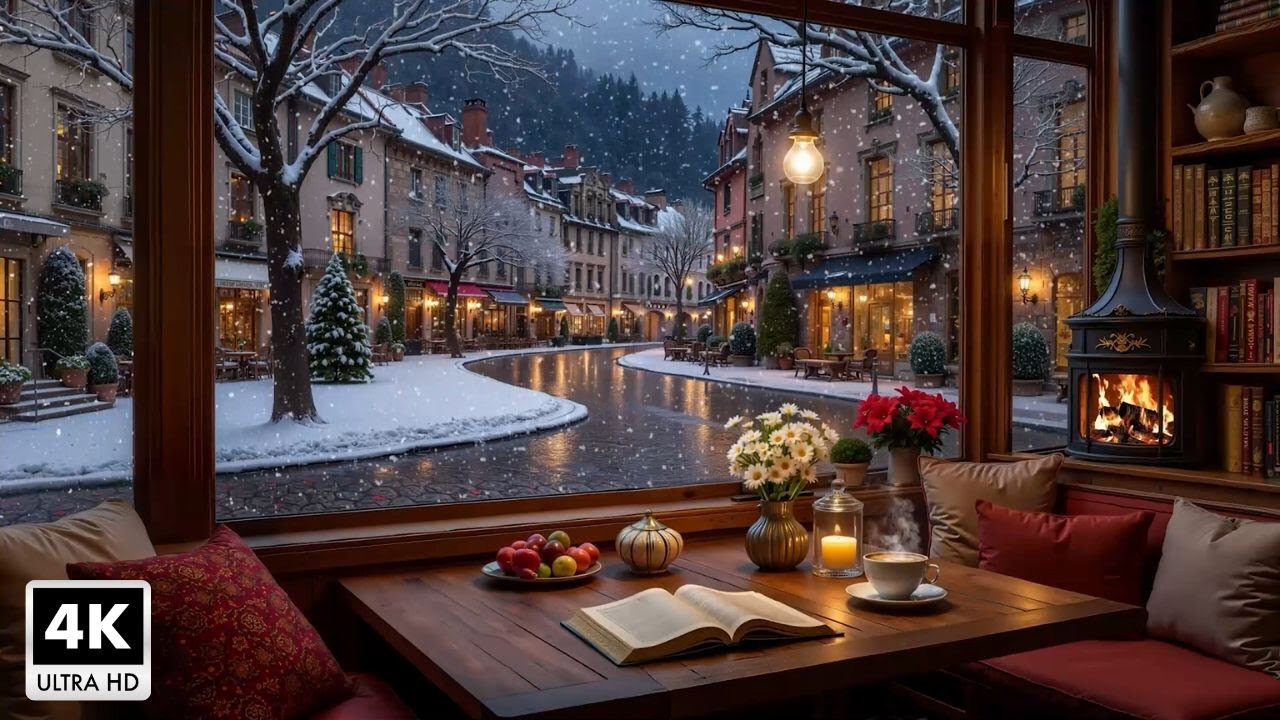 Beautiful Relaxing Winter Jazz Piano Music ~ Cozy Cafe Space by the Fireplace for Work, Study