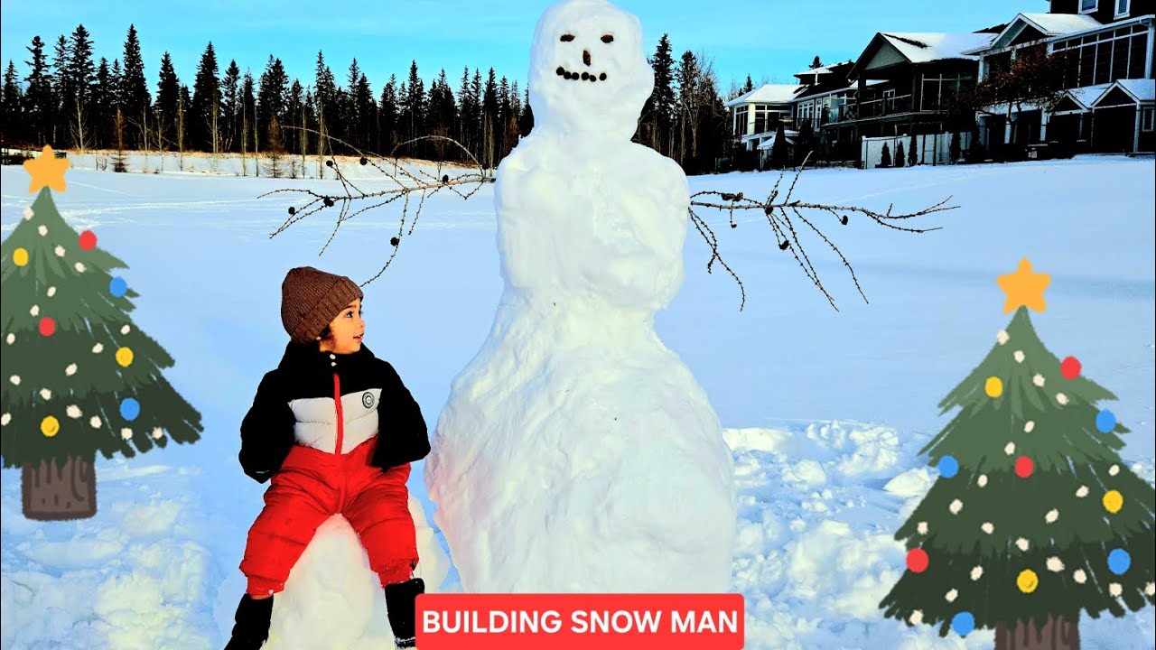 Building a snow man with baby (🥶cold forest walk with baby curious)
