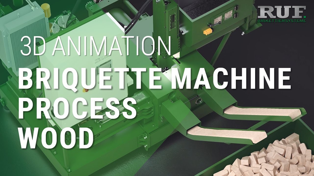 Wood briquette machines - Wood chip briquetting with RUF  | 3D visualization of the process
