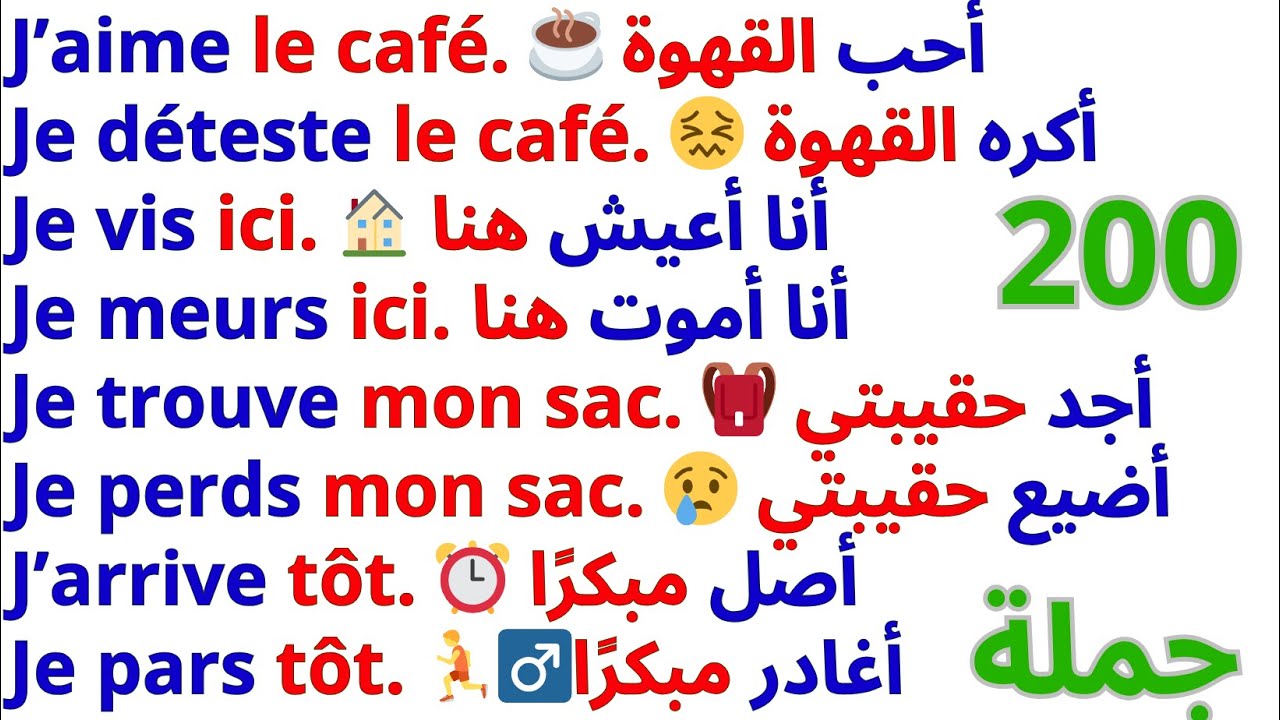 200 جملة فرنسية مهمة جدا مراجعة شاملة 😱 التحدث بالفرنسية 📚200 جملة بالفرنسية مترجمة للعربية 15