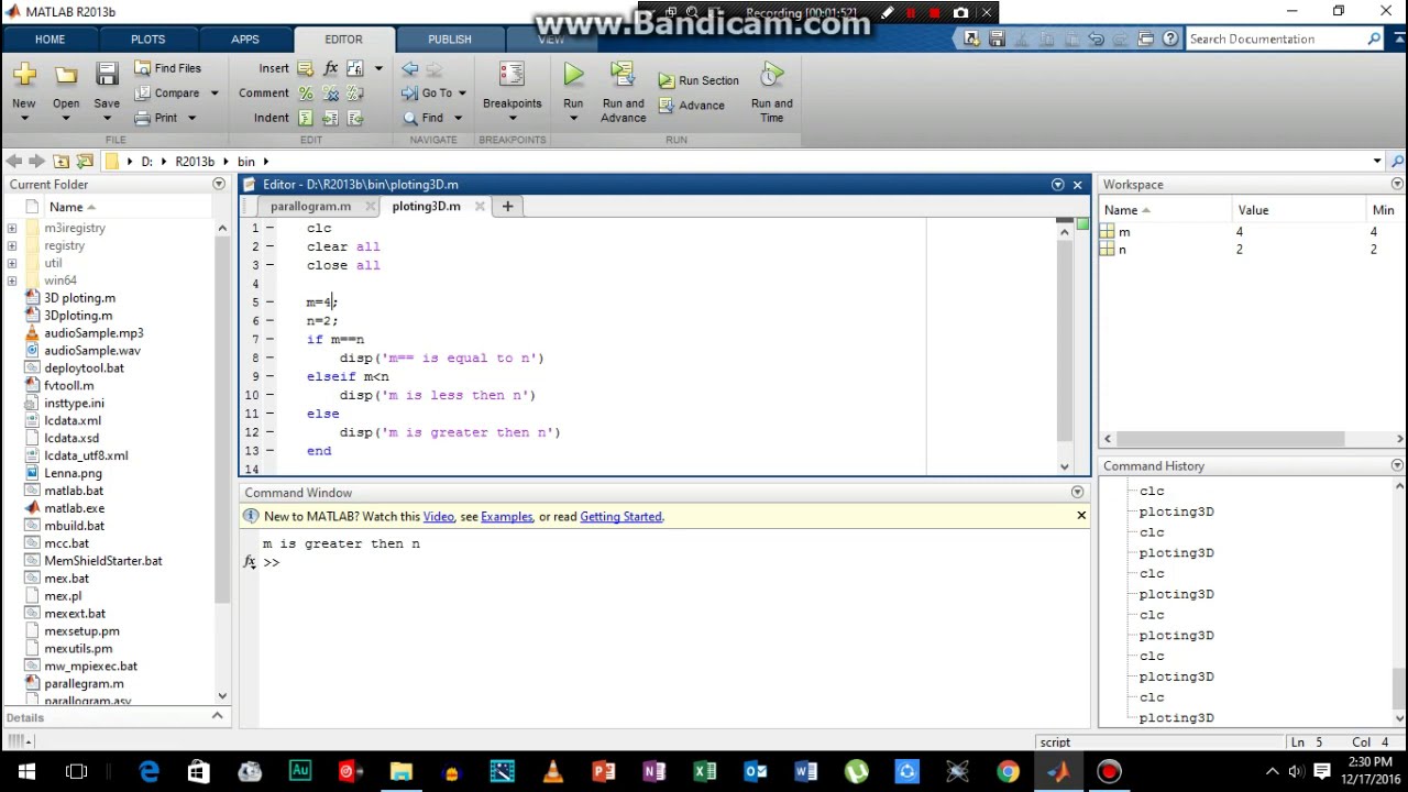 if, else and elseif statements in matlab