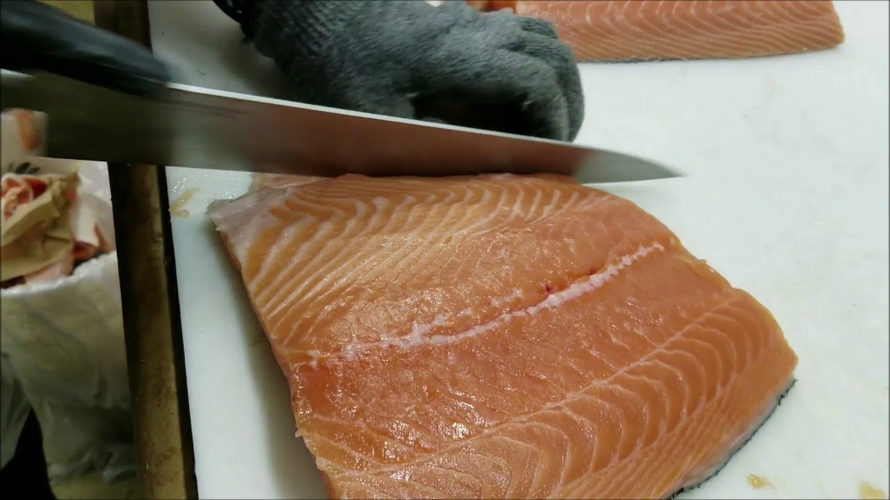 How to make Salmon Saku blocks used  for sushi, sashimi, and rolls DIY for beginners.
