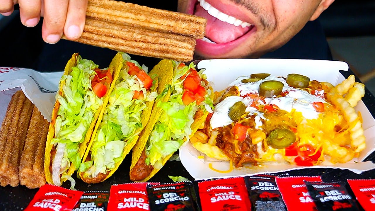 EATING DEL TACO FOR A WHOLE DAY 24 HOURS | CHEESE FEAST CHILLI CHEESE FRIES, CHURROS, TACOS CRUNCHY