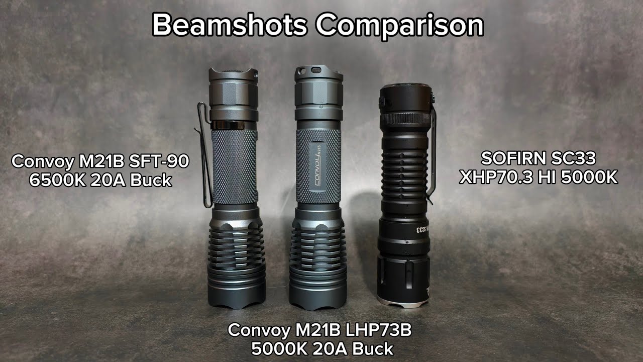 Convoy M21B SFT-90 20A против M21B LHP73B 5000K 20A против SOFIRN SC33 XHP70.3 HI 5000K Дальность...