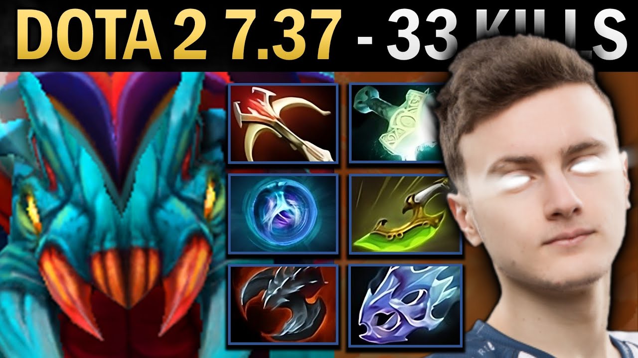 Weaver Gameplay Miracle with 33 Kills and Mjolnir - Dota 2 7.37
