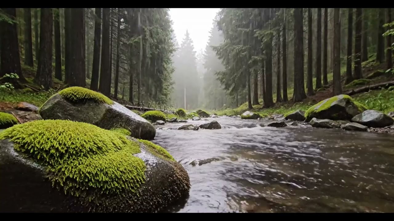 Rainy Forest River Ambience for Sleep and Relaxation 10 Hours