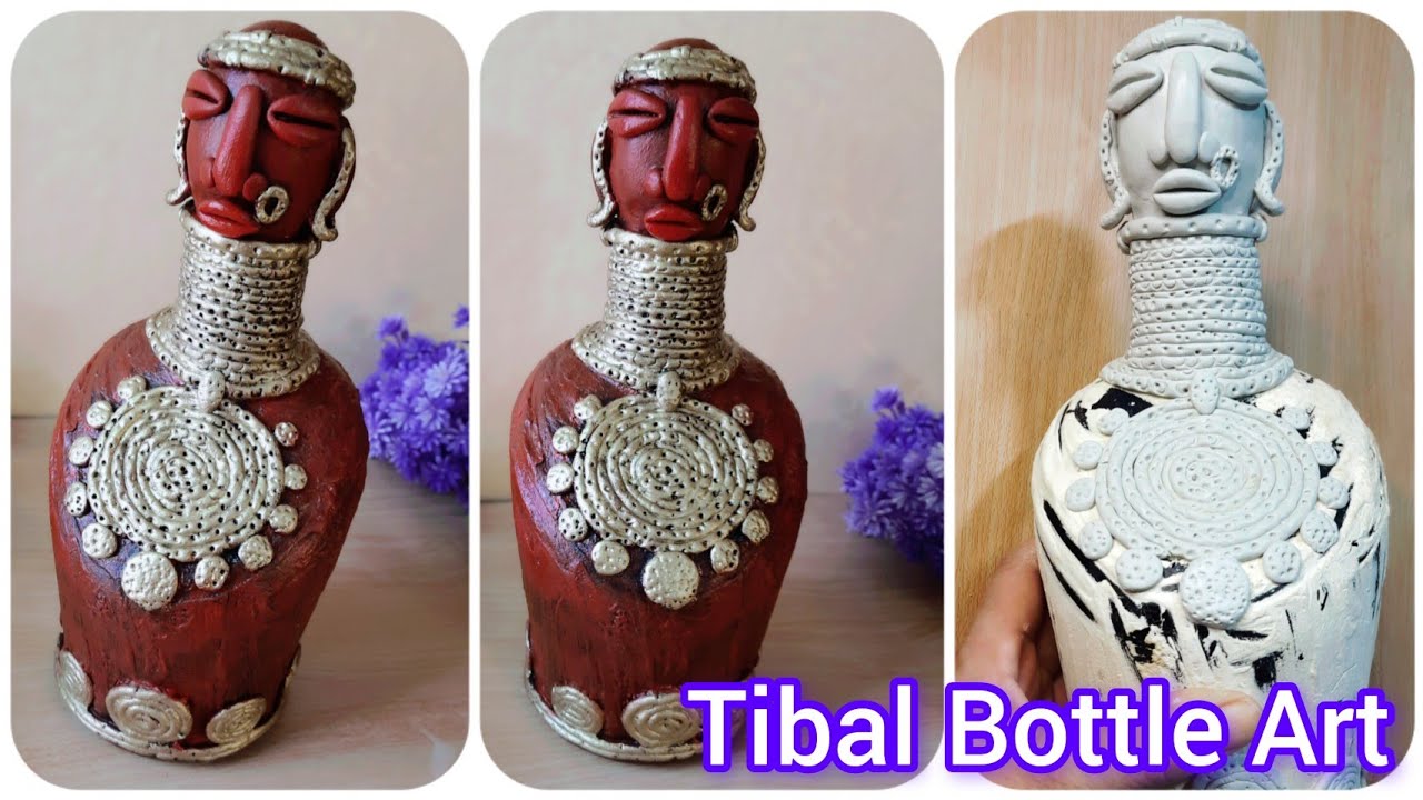 TRIBAL BOTTLE ART | UNIQUE BOTTLE ART 🎨 | TRIBAL MASK | TRIBAL BOTTLE PAINTING | DIY |