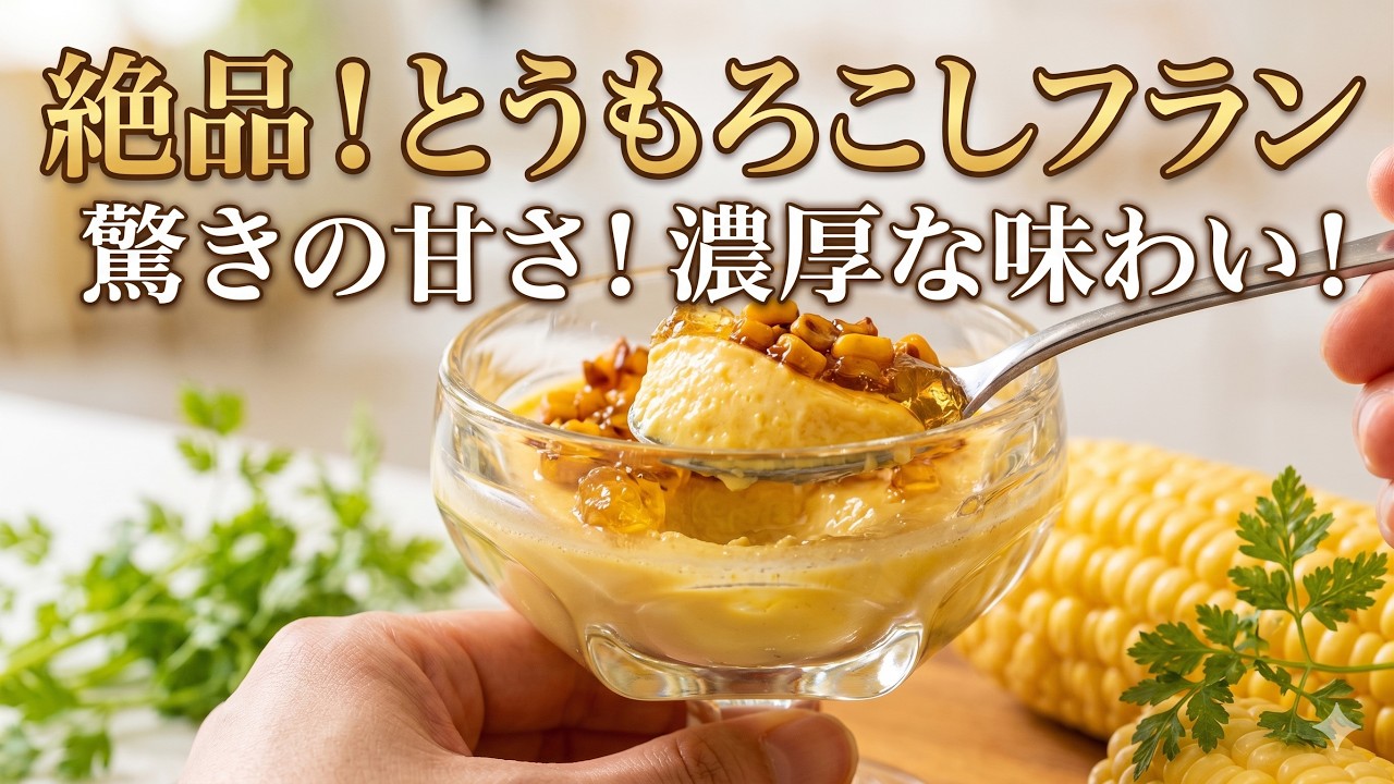 食べるコーンポタージュ！！【とうもろこしのフラン】今から旬の「玉蜀黍」を冷製の【洋風茶碗蒸し】仕立てに仕上げます