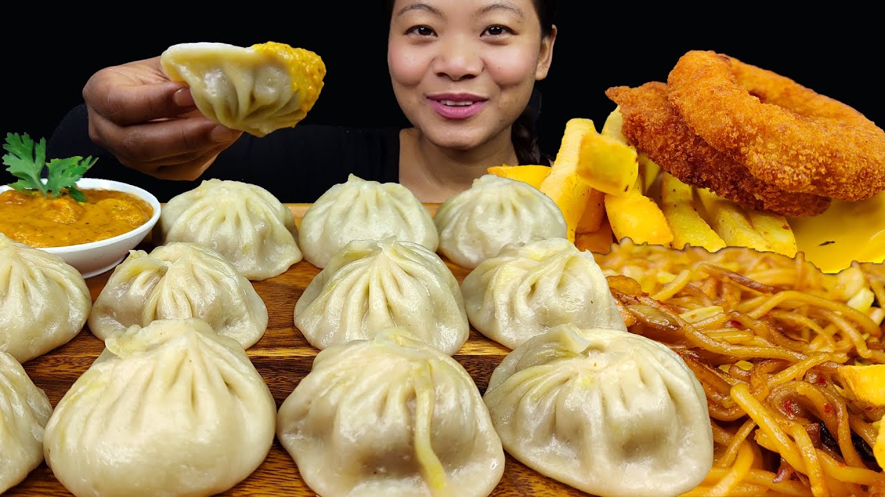 LOCAL STYLE MUTTON PORK BIG JUICY MOMO | CHOWMIN / CHOWMEIN | STREET FOOD | NEPALI MUKBANG | ASMR