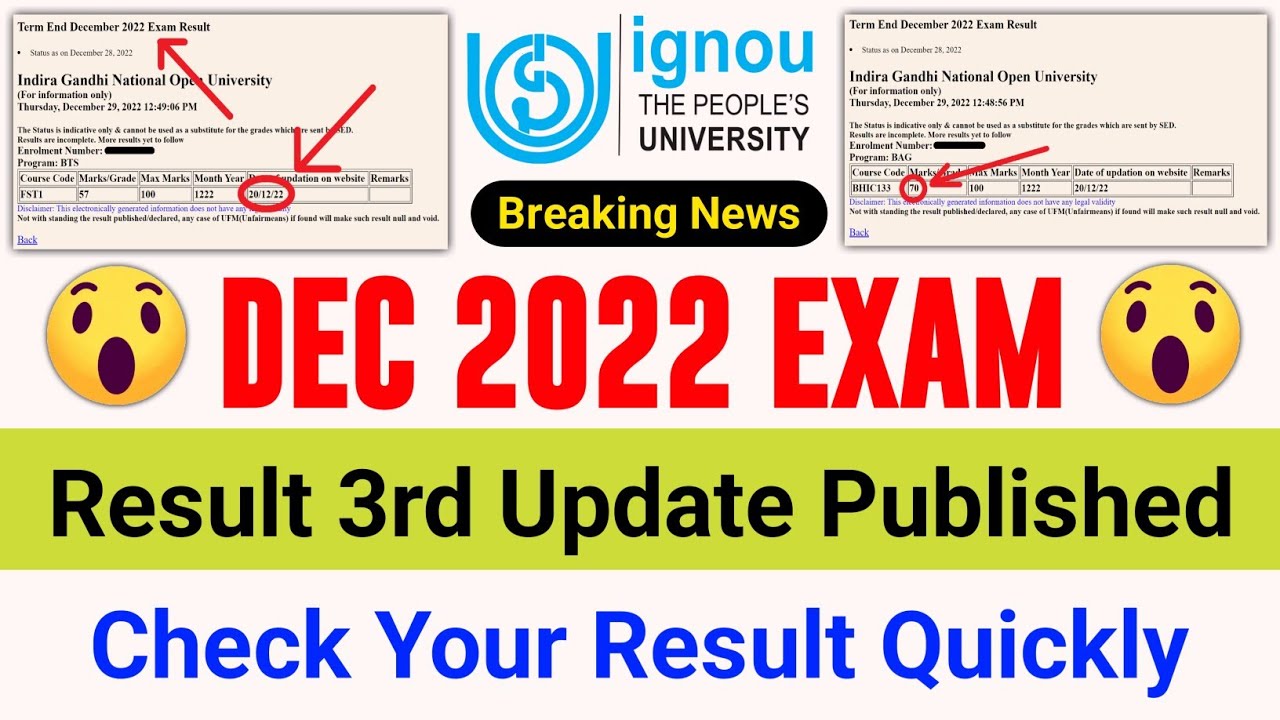 (Breaking News) IGNOU Published Exam Result 3rd Update | IGNOU December 2022 Exam Result_IGNOU NEWS
