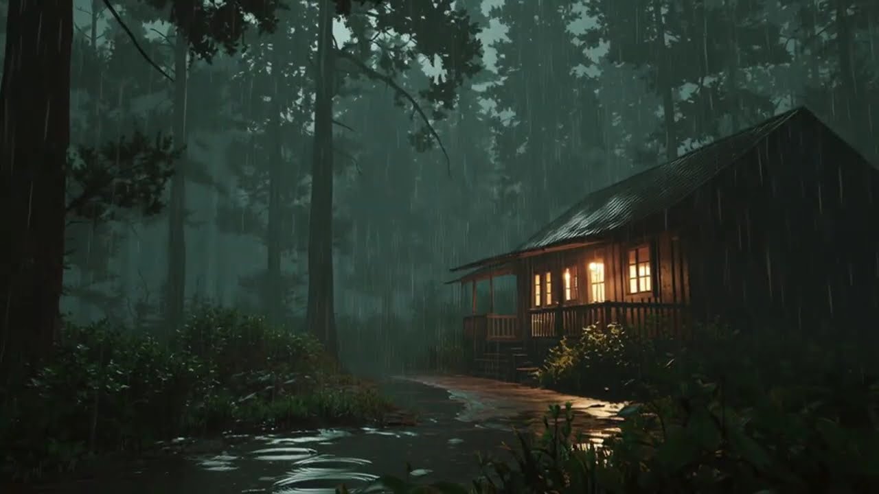 1 Hour Rain Sound, Soft Music, Relaxing Heavy Rainfall for Better Sleep