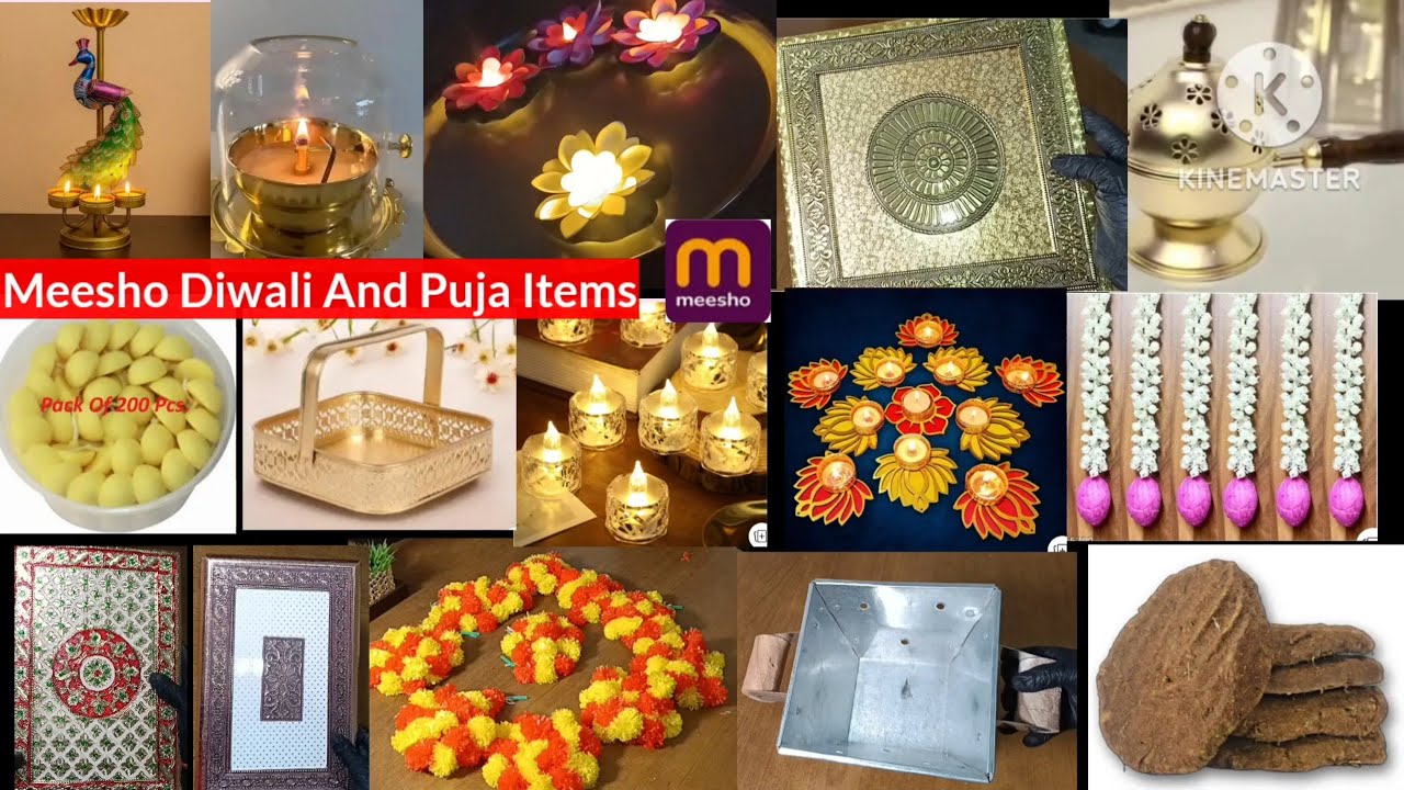 Meesho Puja Items Haul | Diwali Decorations Items, Diya, Puja Cauliflower, Candle, Water Diya, Ra...