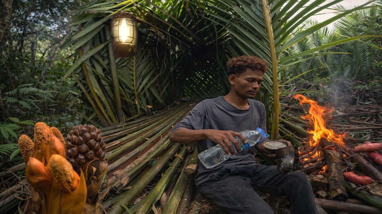 Solo Survival in the Silent Forest – No Food, Just Fire & Potatoes