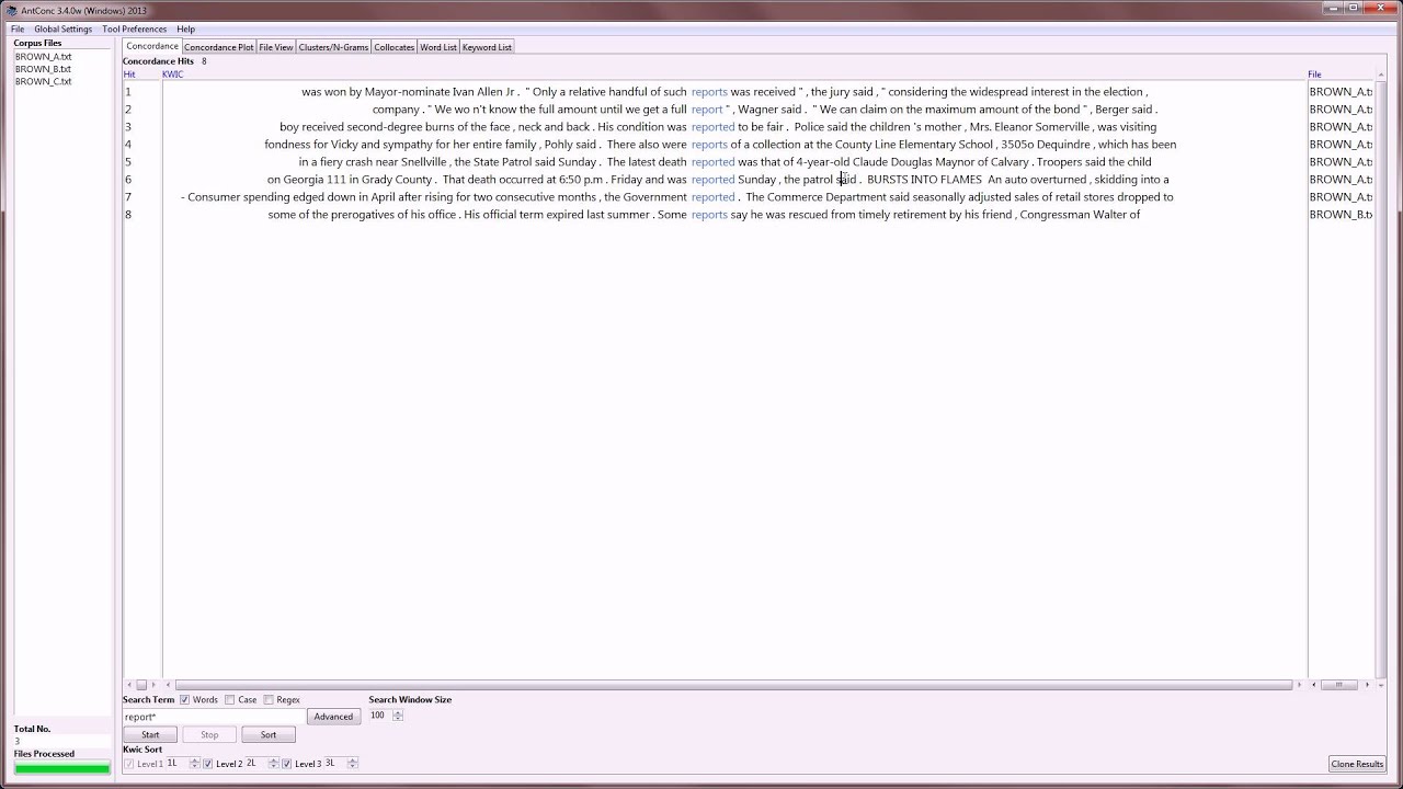 AntConc 3.4.0 Учебник 3: Инструмент согласования — Расширенные функции