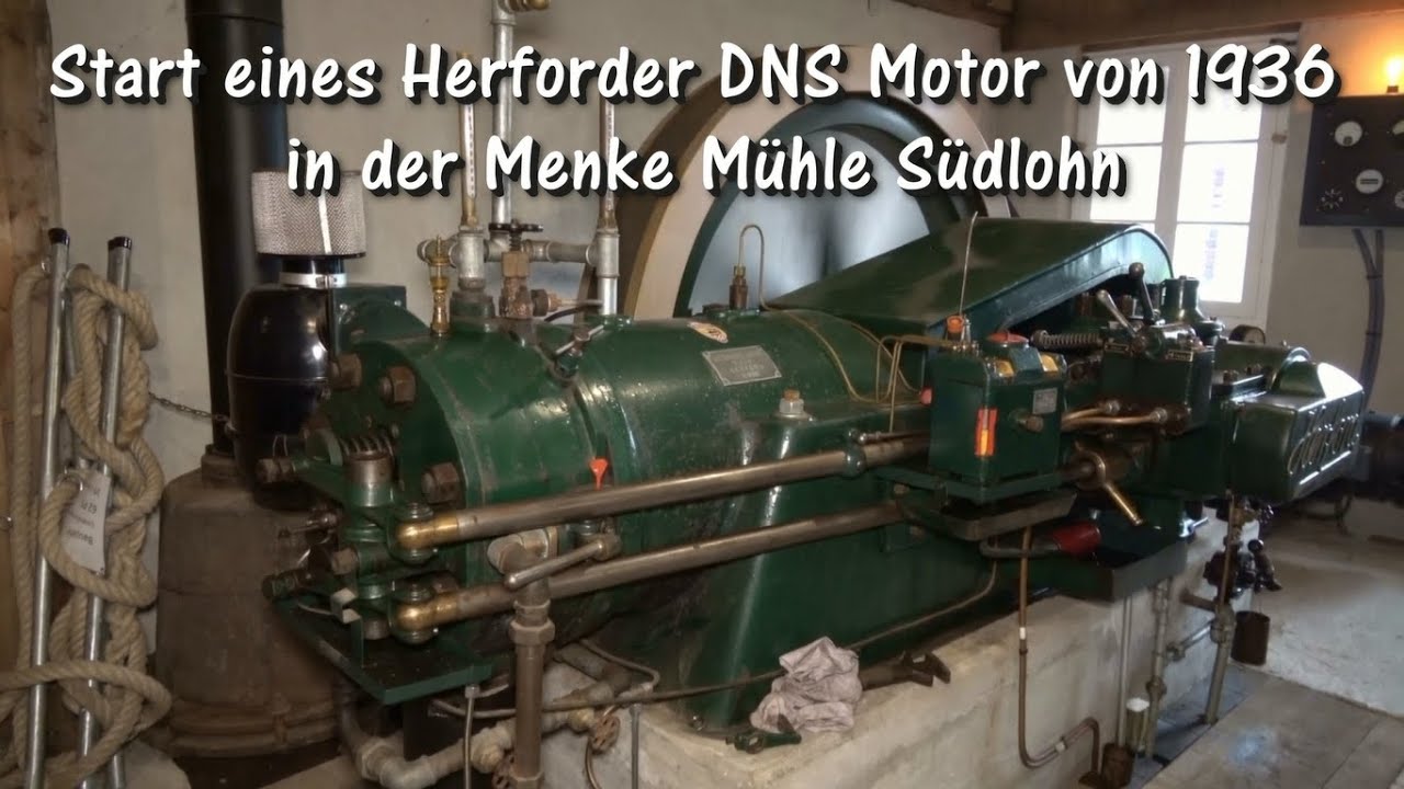 Start eines Herforder Motor (Typ DNS) aus dem Jahr 1936 in der Menke Mühle