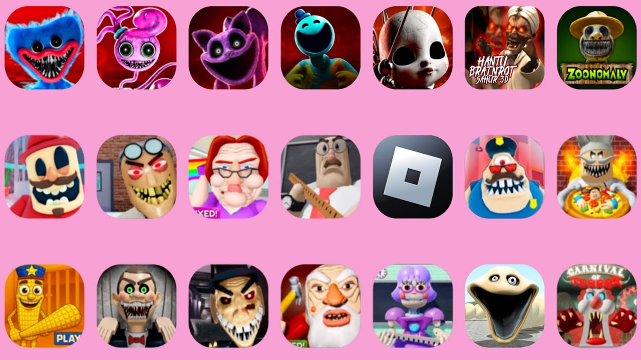 Roblox,Poppy Playtime Chapter 1 2 3 4 5,Bob The Dentist,Escape The Carnival of Terror Obby,PapaPizza