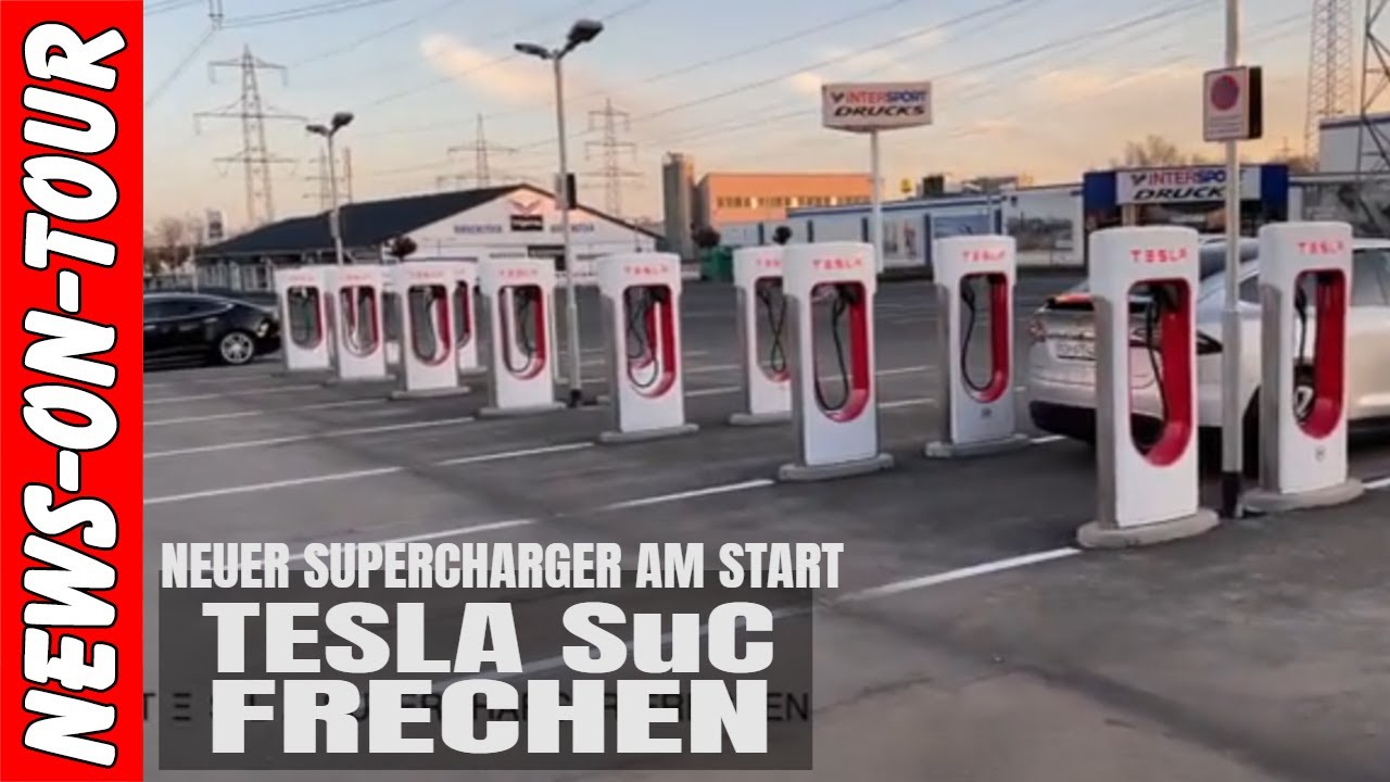 120 km in fünf Minuten laden! ⚡️ Tesla Supercharger Frechen | 16 E-Schnelllader (250 KW, CCS)