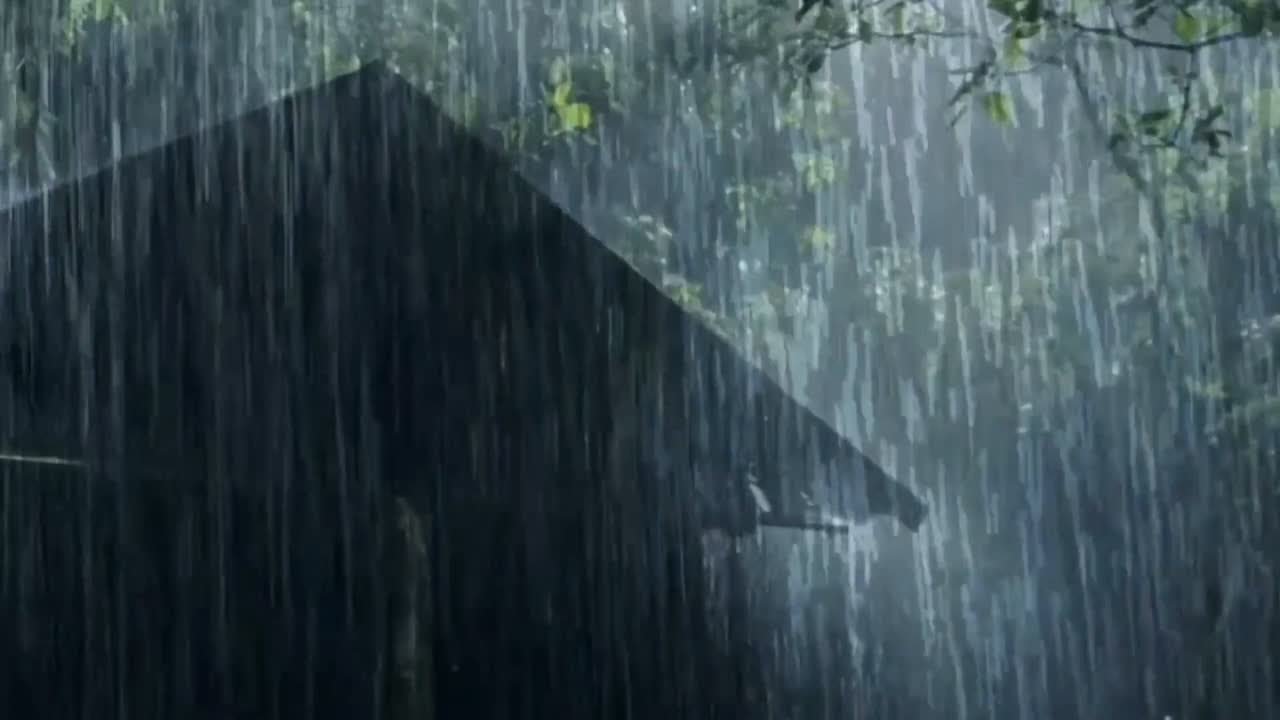 The loud sound of rain inside a small house in the forest makes you fall asleep immediately.