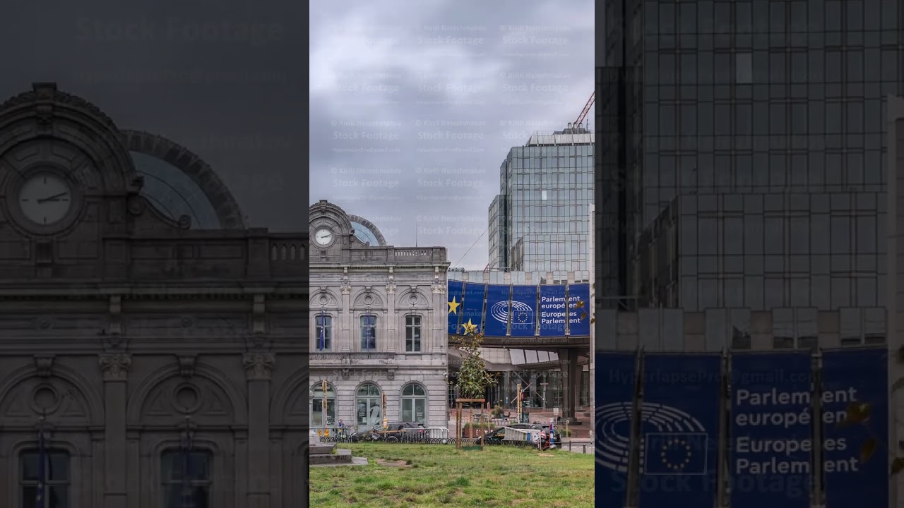Timelapse of Luxembourg Square in Brussels European Quarter. Belgium