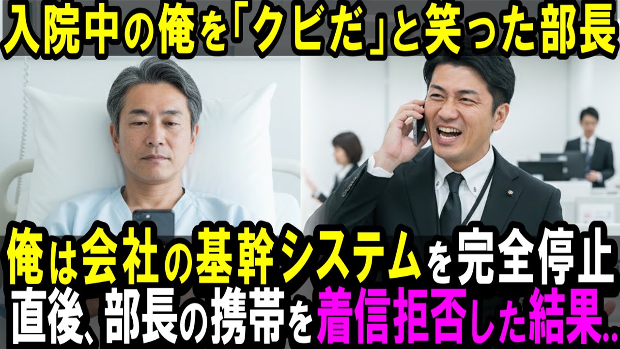 【スカッと】入院中の俺を「クビだ」と笑った部長。俺は会社の基幹システムを完全停止。直後、部長の携帯を着信拒否した結果…。【シニア】
