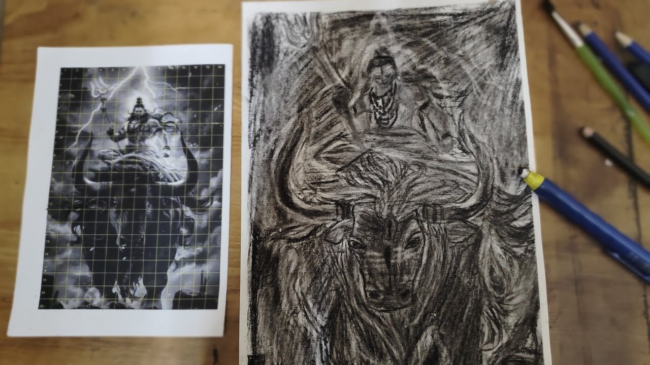 Lord Shiva Drawing With Nandi Maharaj, Mahadev Drawing, Bholenath Drawing Sketch,  Step By Step