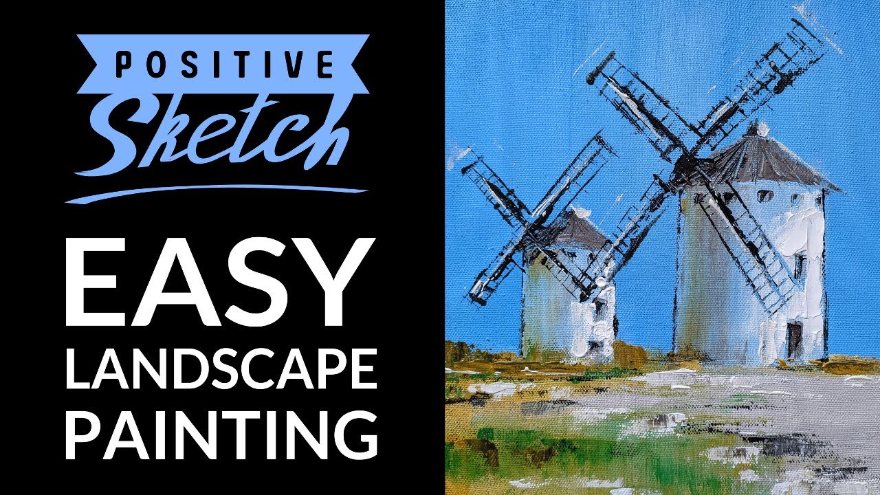 Acrylic painting tutorial, Easy acrylic painting, Mills, Landscape painting for beginners, Demo