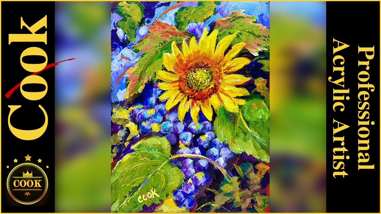 How to Paint Grapes with a Sunflower Step-by-Step Lesson with Acrylics with Ginger Cook