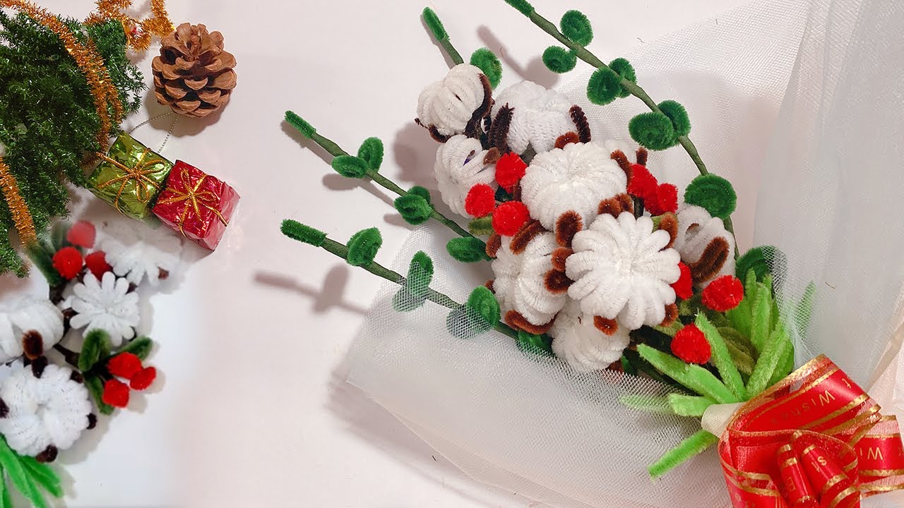 Diy Pipe cleaner flower bouquet I Christmas Flower Bouquet Tutorial | Chenille stems bouquet