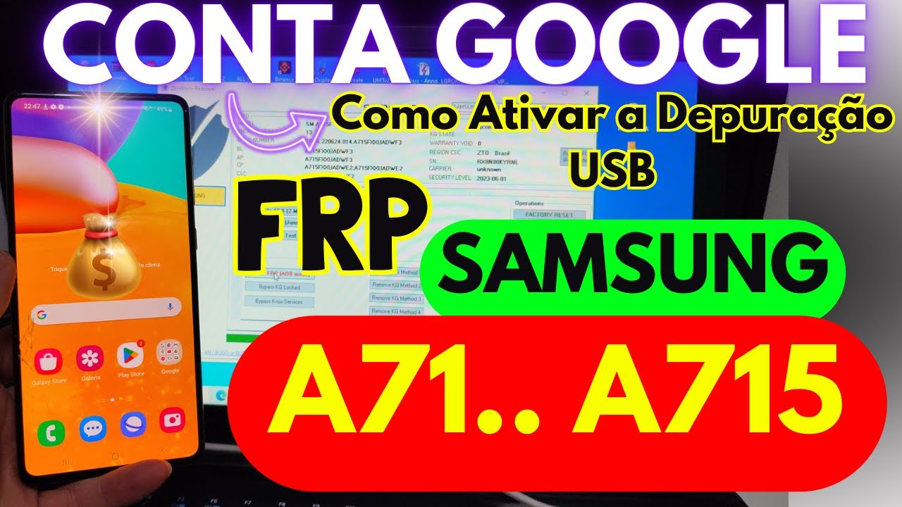 Desbloqueio Conta Google A71, #frp #samsung A715 única saída!! downgrade e depuração USB
