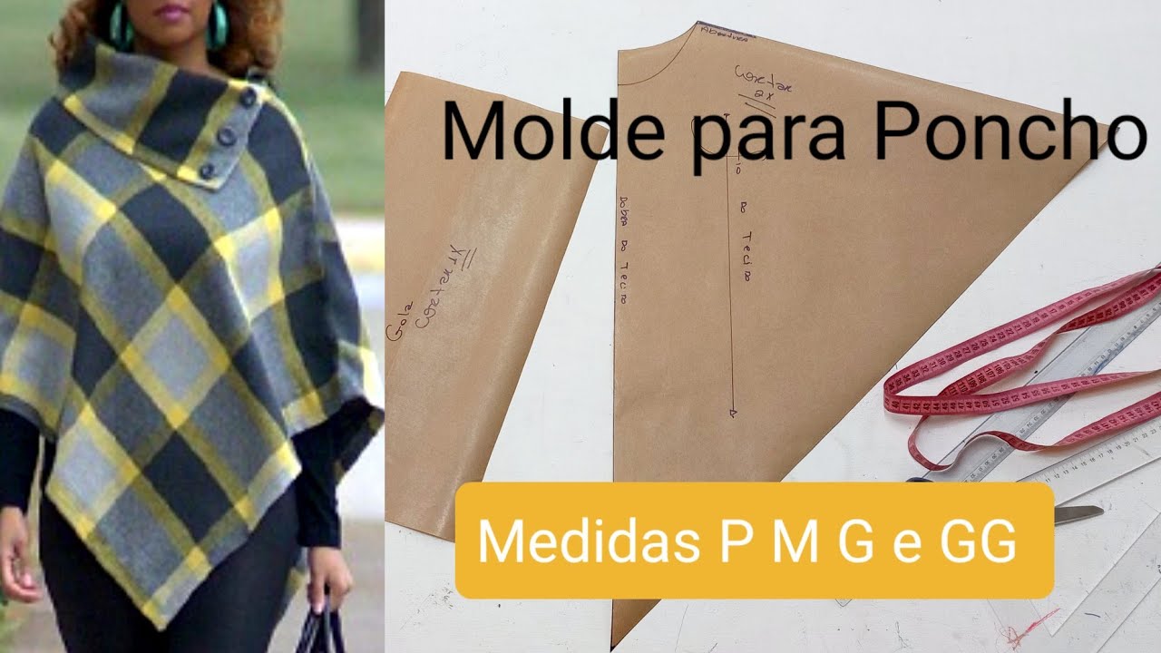 Como fazer molde para PONCHO ou capa com gola..