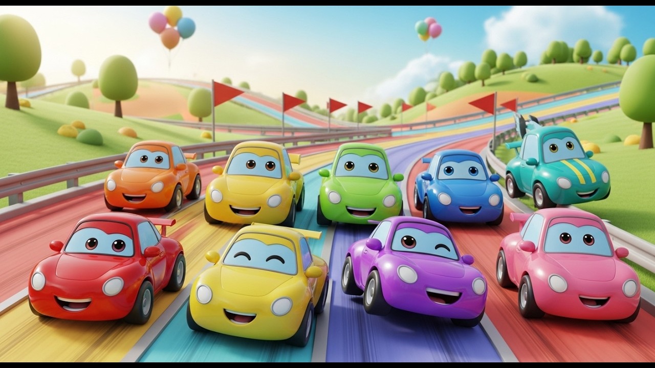 Oito Carrinhos de Brinquedo numa Corrida Veloz | Aprender os Números e Cores