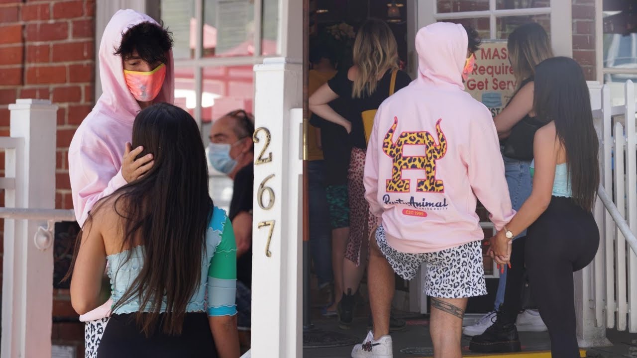 Bryce Hall and Addison Rae Hold Hands and Take Pictures with Fans as They Have Brunch In BH.